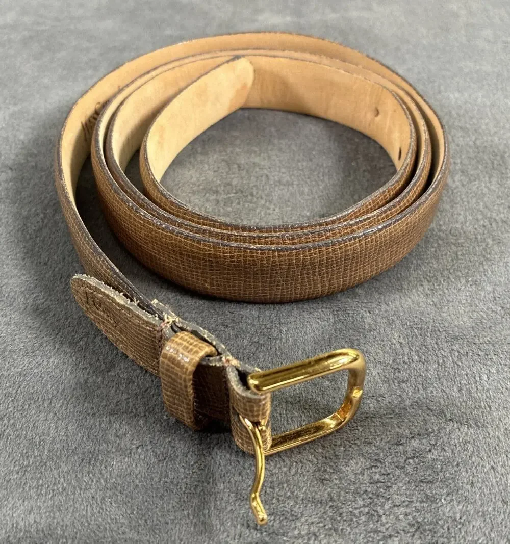 YSL Yves Saint Laurent Brown Skinny Pebble Box Grain Cowhide Belt Sz. 38/95